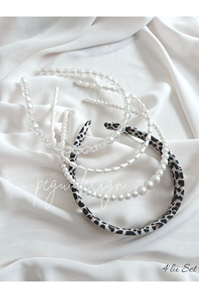 pegu baby collection Set of 4 Leopard Velvet Crown and Row of Pearl Crown, Br...