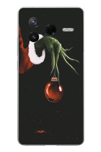 TechTree Poco F7 Pro Compatible Grinch Green Hand and Red Christmas Ball Prin...