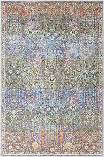 Cool Halı Mondela Gri Yeşil Çiçekli Etnik Desen Klasik Makina Dokuma Eskitme ...