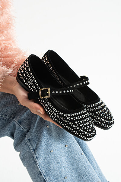 SHOW LİFE Balerini pentru femei cu talpă ortopedică cu cataramă din piatră ne...