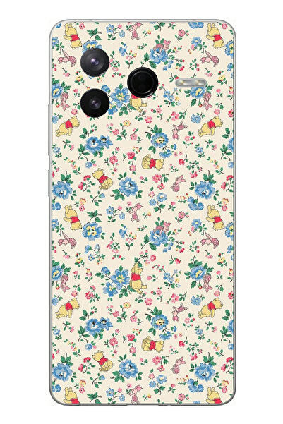 TechTree Poco F7 Pro Compatible Winnie Pooh and Flowers Printed Silicone Case