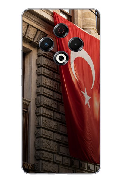 TechTree حافظة سيليكون متوافقة مع هاتف Tecno Spark 30 بتصميم العلم التركي مطبوع