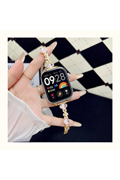 Alstrap Xiaomi Redmi Watch 6/5/4 Uyumlu Taşlı Yonca Desenli Metal Kordon