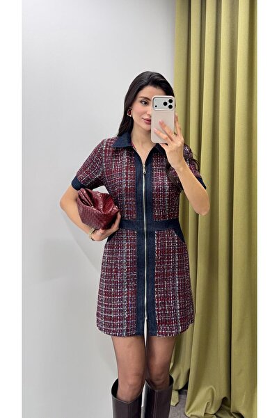 HAZELANNA بقطع قماش مخيطة معاً فستان بوردو بسحاب