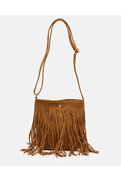 REDTAG حقيبة كروسبودي نسائية بنية اللون مزينة بشراشيب