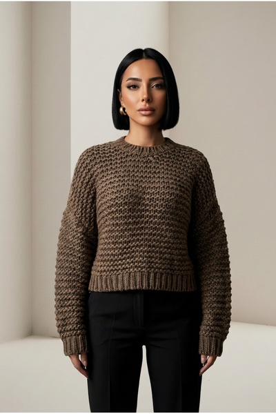 ALFUDO Moda Collection Women's Crew Neck Balloon Sleeve Knitwear Kaza