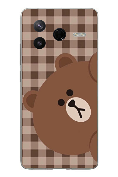 TechTree حافظة سيليكون مطبوع متوافقة مع Poco F7 Pro بتصميم جانب الدب البني