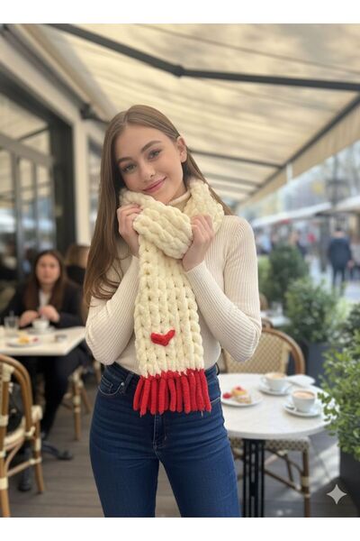 EL YAPIMI El örgüsü puffy atkı- Kalp detaylı ,yumuşacık sevgililer günü hediyesi