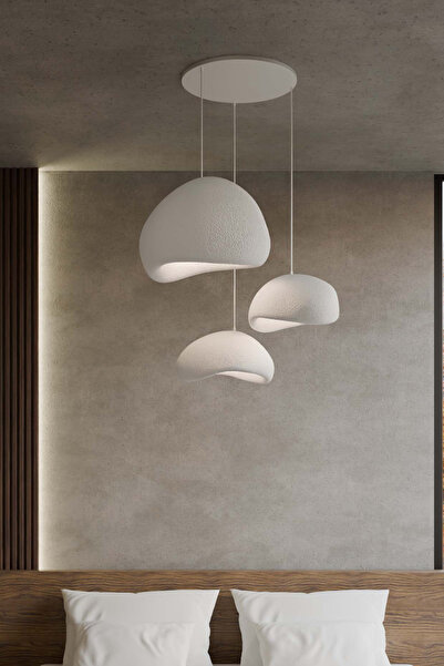 Kitchen Life Bohemia 3'lü Doğal Gerçek Beton Dokulu Avize - Modern Kompozit B...