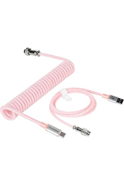 The Bros Coiled USB C Cable for Gaming Keyboard, Nylon Braided Mechanical Key...