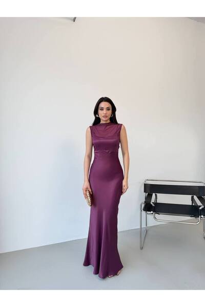 LOCH BUTİK Women's Tulle and Satin Paneled Dress