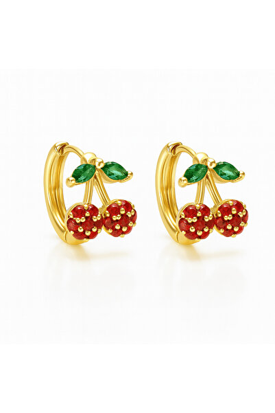 Tesbihane Çocuk Xuping Çelik Küpe - Kiraz Detaylı - Kırmızı Zirkon Taşlı - Al...