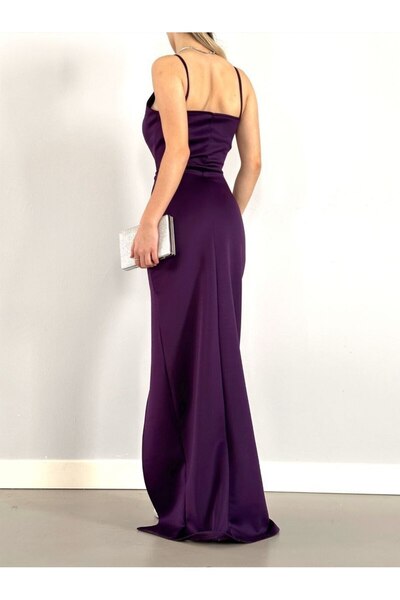 Esinty Trend Women's Scuba Fabric Slit Strap Evening Dress (Color Options)