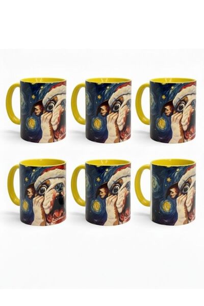 Viyalente 6 قطع من أكواب بورسلين بتصميم الكلب سعة 300 مل، قابلة للغسل في الغسالة