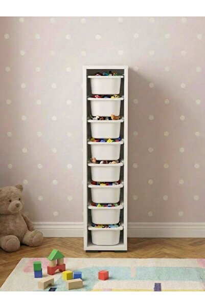 Pratico Luda 8 Mini Beyaz Sepetli Çok Amaçlı Oyuncak Dolabı Beyaz