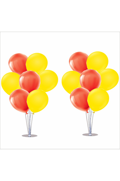 ZENVİVA 2 стоящи балонни стойки, комплект от 7, 14 жълти и червени балони във...