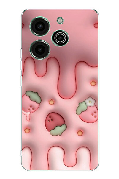 TechTree حافظة سيليكون متوافقة مع تيكنو بوفا مطبوع برو من فراولة كيك مطبوع