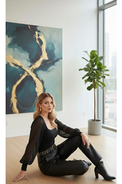 KİM Kİ O Women's Balloon Sleeve Square Neck Daily Stylish Bluse