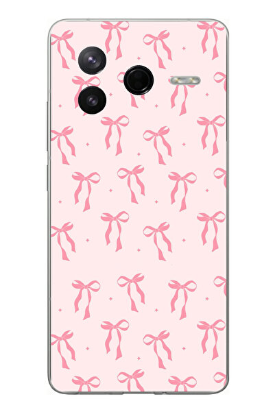 TechTree حافظة سيليكون مطبوع متوافقة مع Poco F7 Pro بنمط فيونكة وردية ناعمة