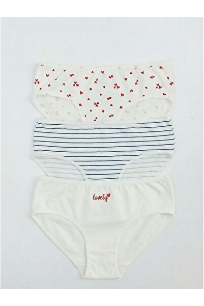 LC Waikiki Ecru Printed Girl's Panties 3-Piece