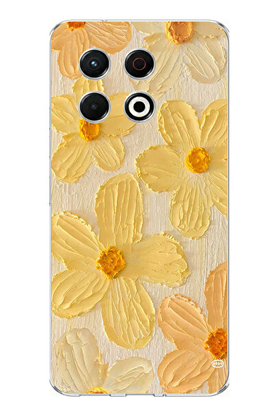 TechTree حافظة سيليكون متوافقة مع هاتف Tecno Spark 30 Pro بلون صفراء ديزي مطبوع