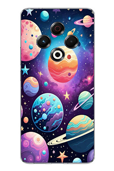 TechTree حافظة سيليكون مطبوع متوافقة مع هاتف Tecno Spark 30 بنمط الفضاء والكو...