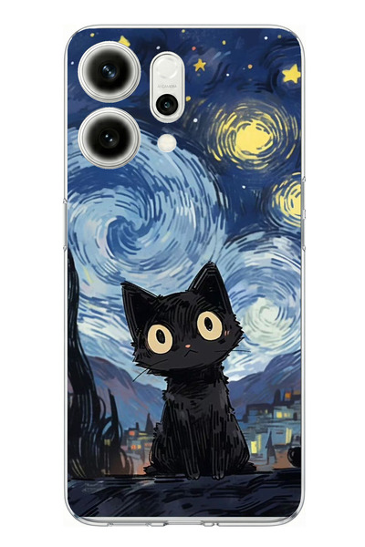 TechTree حافظة سيليكون مطبوع متوافقة مع هاتف اوبو رينو 14 5G بتصميم قطة منتصف...