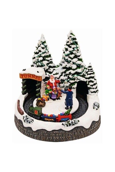 Home Christmas scene, Santa Claus, photographers and train, musical, LED ligh...