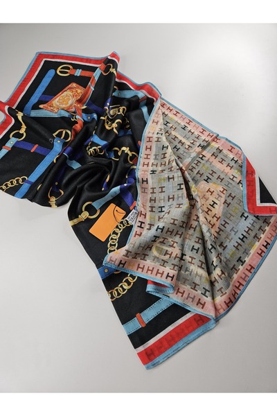 tomrisboutique Luxury Wool Scarf Hijab Foulard Scarf Shawl H Pattern 90 X 90 cm