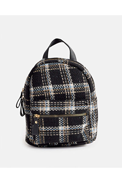 REDTAG Girls Black Checkered Tweed Backpack