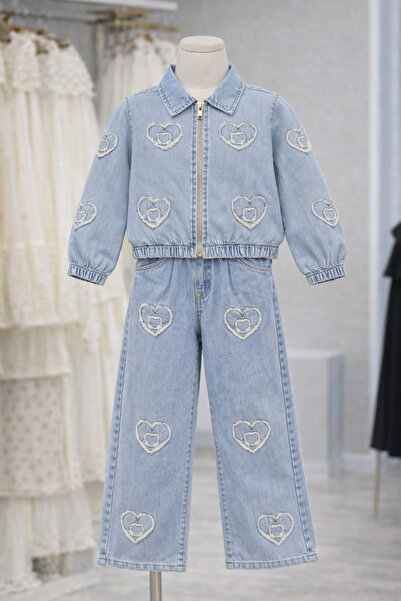 KOKOŞ BEBEK Set de blugi brodat cu inimioare