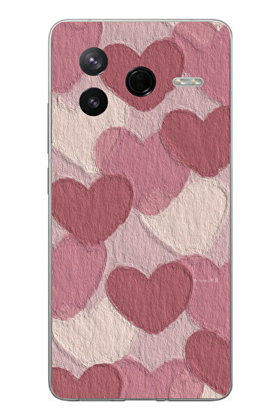 TechTree Poco F7 Pro Compatible Pastel Dusty Rose and Pink Heart Printed Sili...