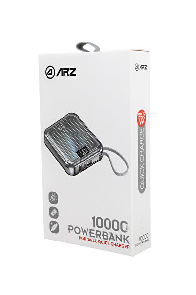 ARZ 10000 mAh PD 22.5W HIZLI ŞARJ DESTEKLİ PORTATİF SİYAH POWERBANK