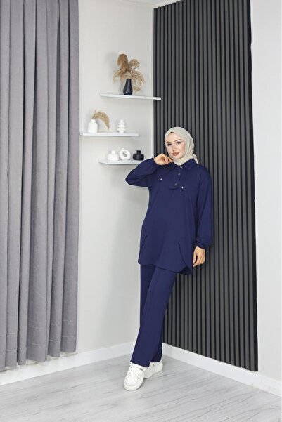 GÖZDE GİYİM Modal Dual Suit with Buttons on the Front and Half Placket