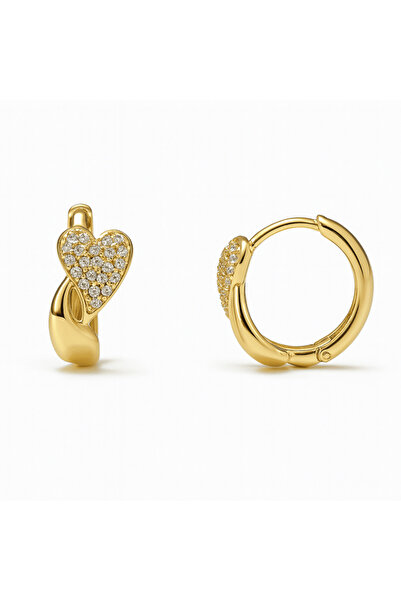 Tesbihane Women's Xuping Steel Earrings - Heart Design - Row of White Zircon ...