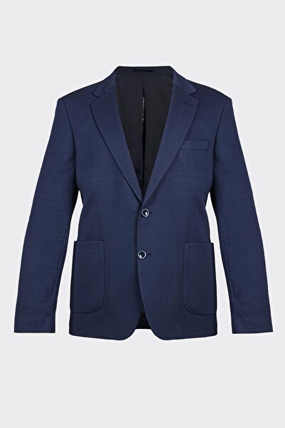 White Stone Navy Blue Casual Slim Fit Bi-Stretch Jacket