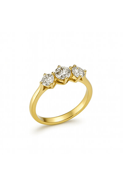 Tesbihane Women's Xuping Steel Tria Ring - White Zircon Stone - Gold Color - ...