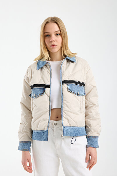 Modazeyosh Women's Quilted Denim Detail Jacket