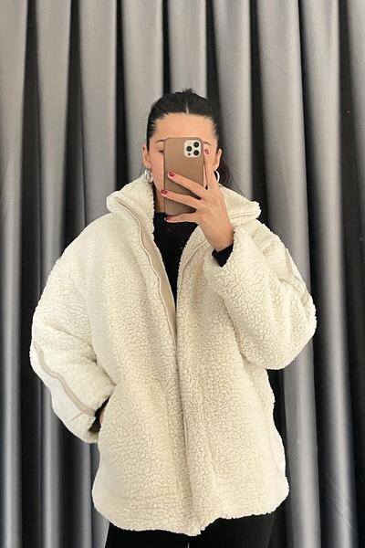 Noa&Noa Kolu Biyeli Fermuarlı Peluş Ceket - Ekru EKRU