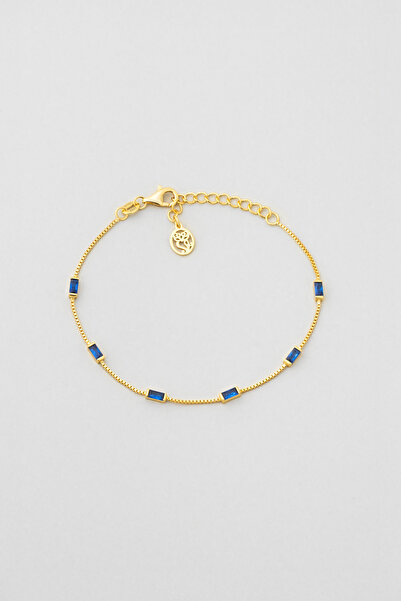 So CHIC... Renkli Taşlı 18 Ayar Sarı Altın Kaplama 19 Cm Gümüş Baget Bileklik