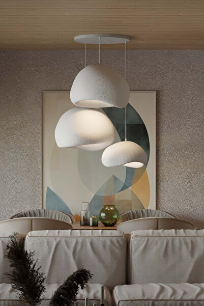 Kitchen Life Bohemia 3'lü Doğal Gerçek Beton Dokulu Avize - Modern Kompozit B...