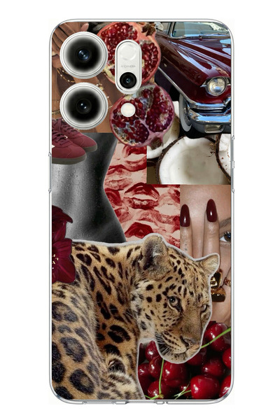 TechTree حافظة سيليكون متوافقة مع هاتف اوبو رينو 14 5G باللون الأحمر الفهد مطبوع