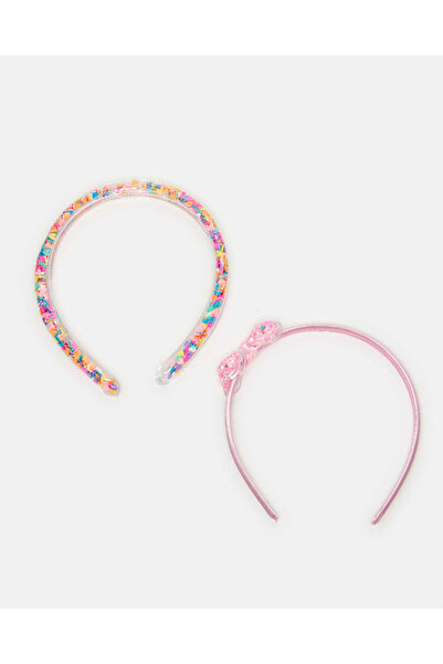 REDTAG طقم ربطات شعر وردية مزينة للبنات (عبوة من قطعتين)