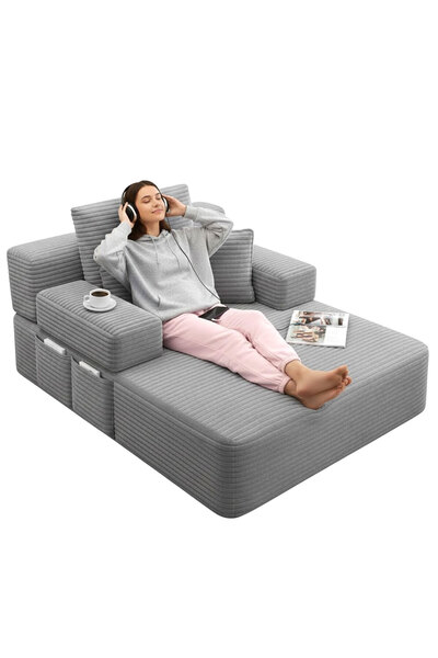 foamly Cloud Yataklı Berjer -Fitilli Kadife Kumaş Çok Fonksiyonlu TV ve Dinle...