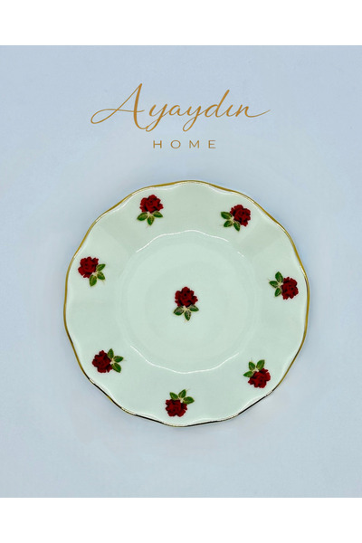 Porland Kırmızı Gül Çay Tabağı 6’lı Set – AYAYDIN HOME