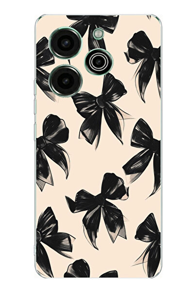 TechTree Tecno Pova 6 Pro Compatible Black Bow Ribbon Printed Silicone Case