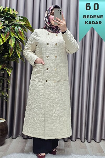 Elmas Tesettür Women's Clothing Plus Size Quilted Metal Buttoned Double-Breas...