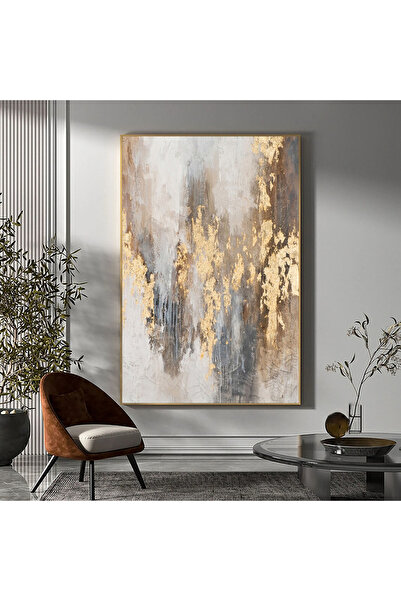 Simurg Sanatevi Altın ve Beyaz Soyut Siparişe Özel Soyut Yağlı Boya Tablo