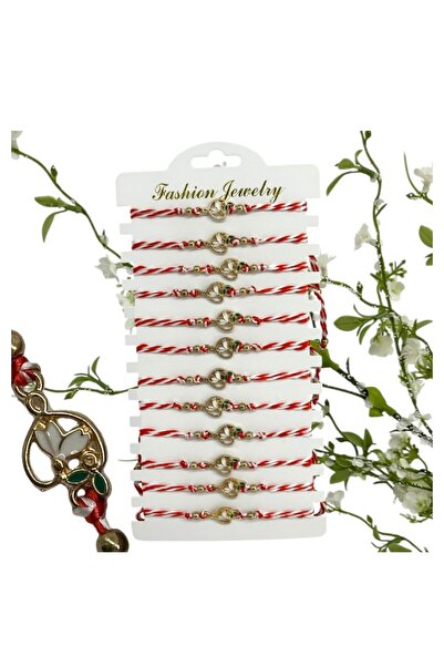 Milano Martisoare bracelets with red and white string with snowdrops - set of...