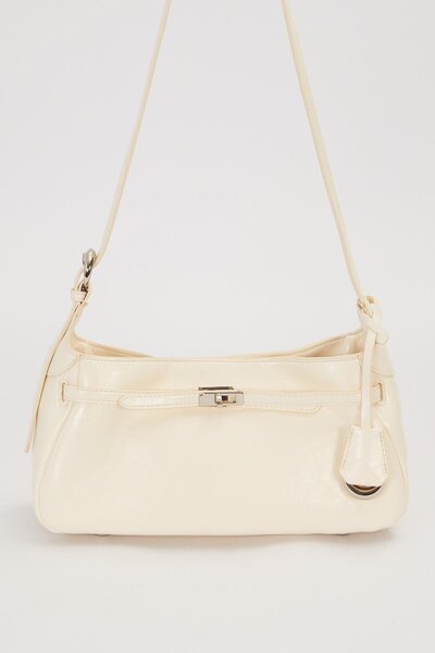 Levidor White Metal Lock Closure Shoulder Bag